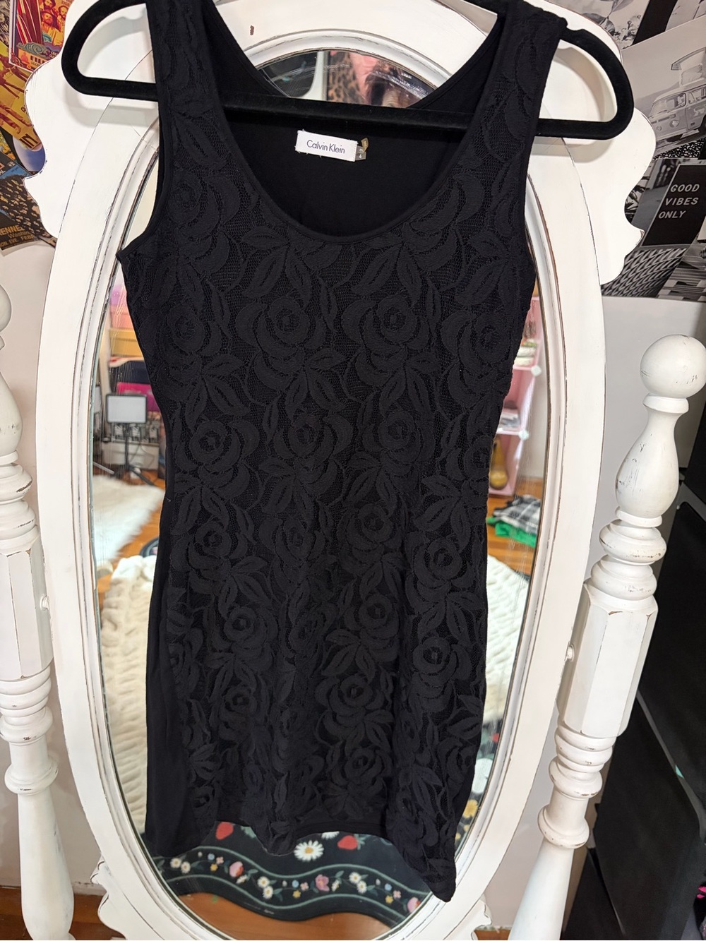 Calvin Klein Black Floral Lace Tank Dress